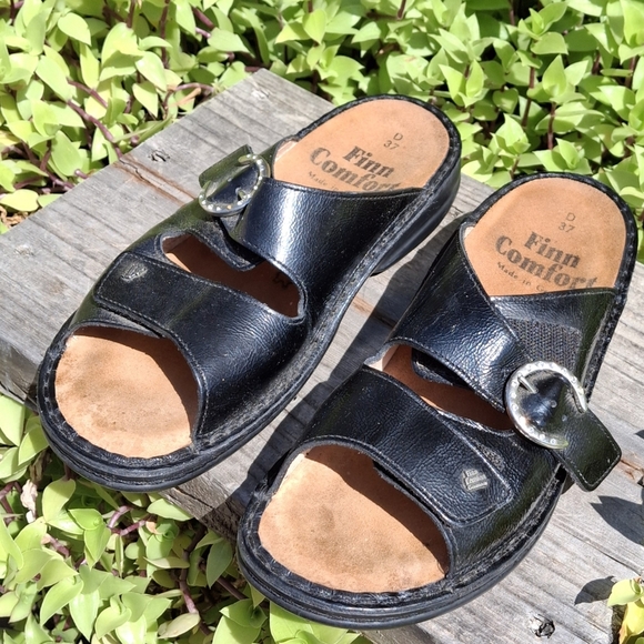 Finn Comfort Mumbai Black Leather Slip-On Sandals Women Size 7 Made in Germany - Picture 9 of 13